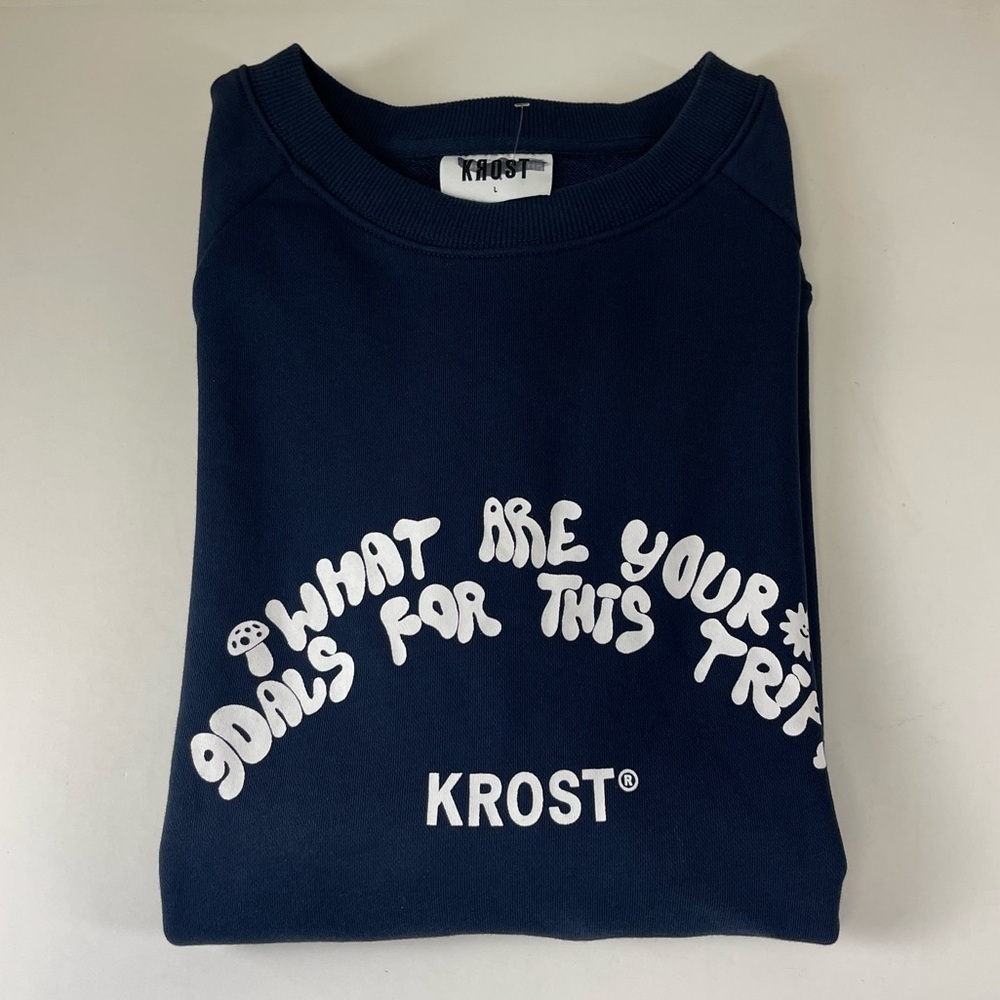 NEW Krost Crewneck Sweatshirt Mens Large Navy Blue Goals for this Trip NWOT - Picture 7 of 11